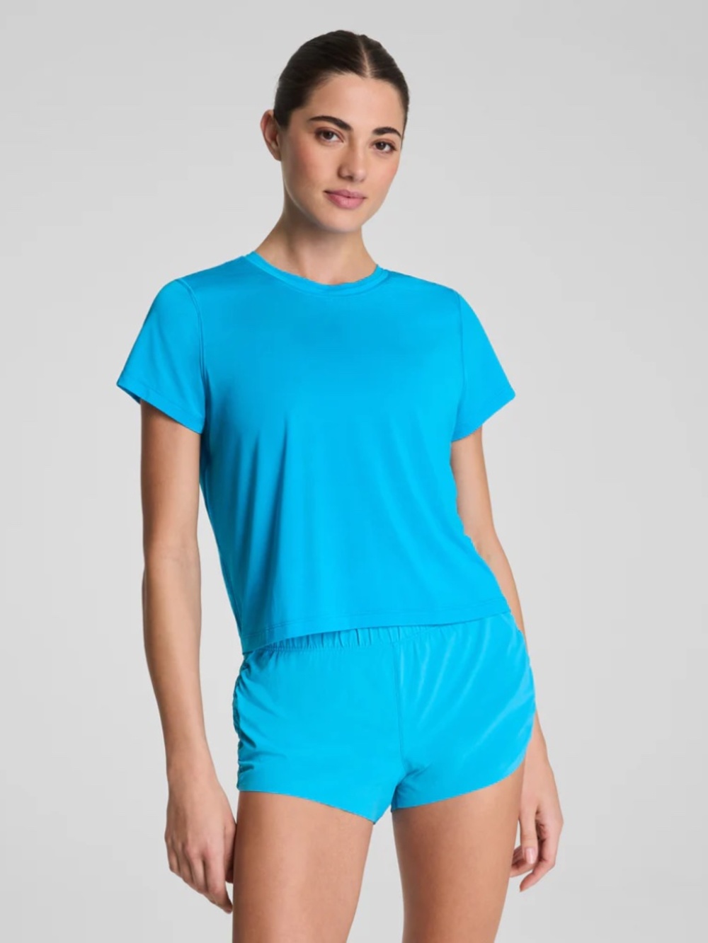 Spanx BoostUp Crewneck Tee with Stay Cool Tech. S/CH/P. Color - Maritime.  NWT